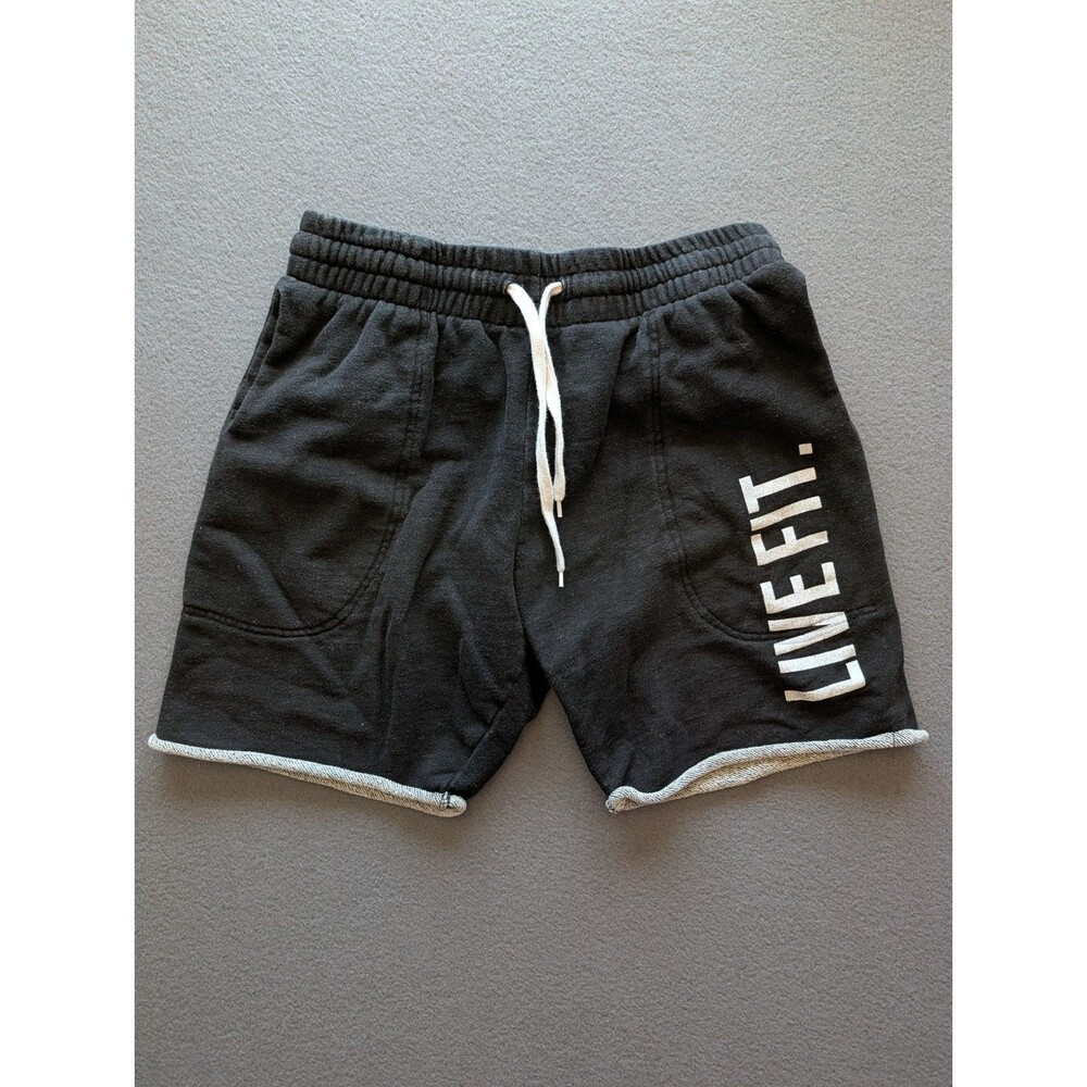 LVFT Live Fit Men’s Large Black Sweat Shorts Raw Hem Drawstring Gym Athletic